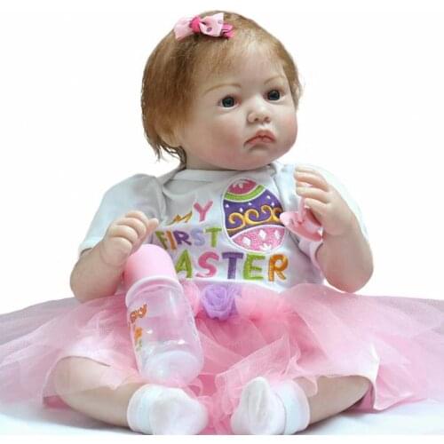 22 inch cute girl baby dolls exquisite bebe reborn silicone babies alive bonecas children gift detail hand painting npk doll
