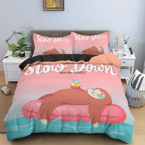Soft Kids Bedding Set Cartoon Cute Sloth Duvet Cover Set Boys Girls Pink Bedding Sets Queen King Size Bedding Quilt Cover