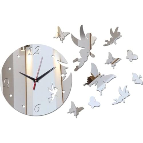 Hot sale diy single face needle quartz wall watches acrylic material wall clocks brief style butterfly decor home wall stickers