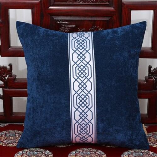 Cushion Cover New Chinese Style Pure Color Sofa Waist Pillowcase Geometric Pattern Living Room Office Decoration Pillow Cover