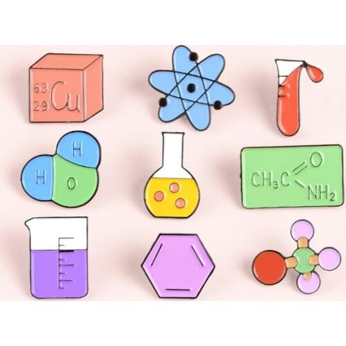 New science laboratory enamel brooch glass chemical molecular structure periodic table badge measuring cup custom jewelry gift