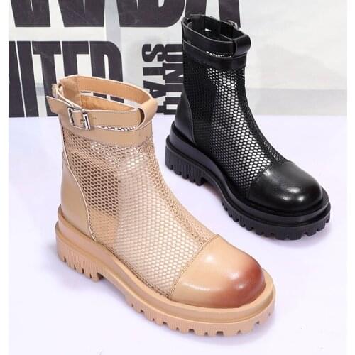 New Spring Woman Military Boots Girls Ankle Shoes Women Platform Flats Ladies Mesh Chelsea Boots Female Brand Motorcycle Boots