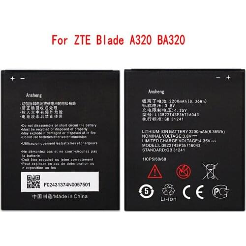 Ansheng Original Li3822T43P3h716043 2200mAh battery For ZTE Blade L7 A320 A30 BA320 BA30 Mobile phone