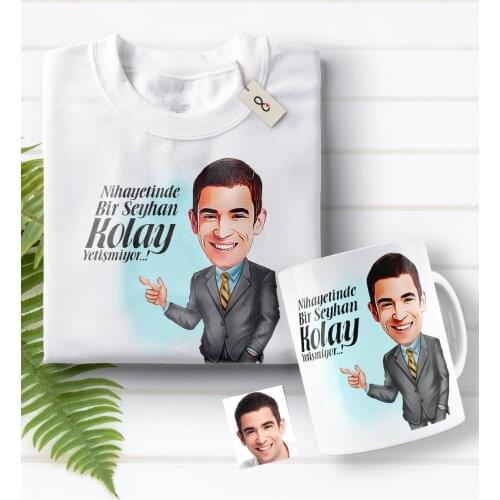 Personalized Mr Easy Grow Caricature Of White T-shirt And Mug Seti-2