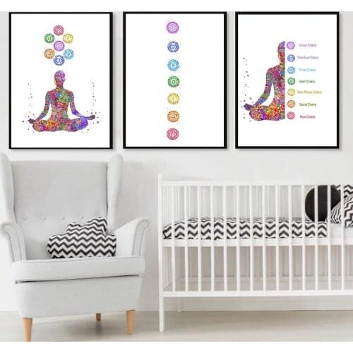 The Seven Chakras Crystals Guide Poster Meditation Wall Art Canvas Painting Lady Yoga Pose Print Living Room Gym Home Wall Decor