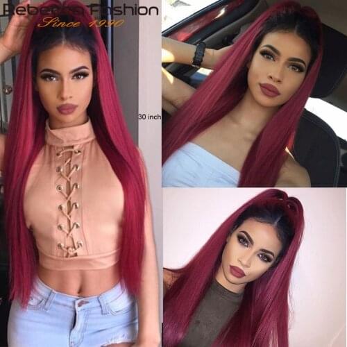 Rebecca 13X4 Colored Ombre Human Hair Wigs Brazilian Straight Lace Front Human Hair Wigs For Women Remy Hair Bleach Knots 30inch