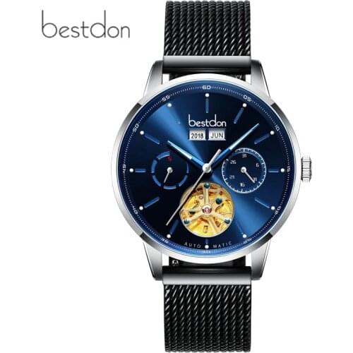 Top brand luxury Switzerland Bestdon mechanical watch men Skeleton full steel automatic men watches waterproof reloj hombre hour