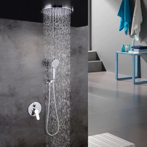 Luxury Concealed Round Two Functions Embedded Box Mixer Valve Shower Set with Various Styles Ceiling Shower Head and Hand Shower