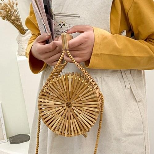 С доставкой mini Round bag 2021summer Luxury handbag womens shoulder bag Hollow out bamboo woven beach bag Mobile Phone Wallet