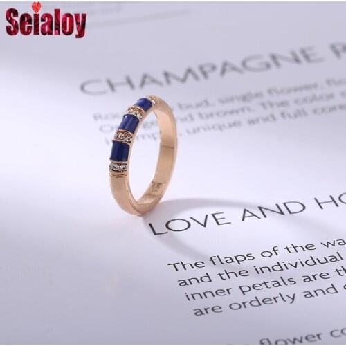 Seialoy Blue Shiny Crystal Rings For Women Girls Original Golden Fashion Stackable Ring Fit Friendship Couple Party Jewelry