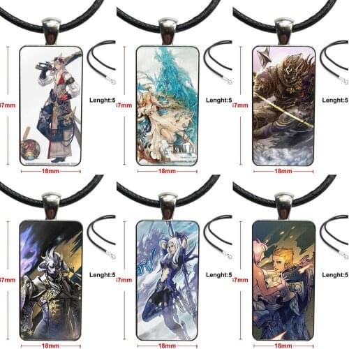 Glass Cabochon Pendant Necklace Rectangle Fashion Necklace For Unisex Party Gift Final Fantasy Heavenswards