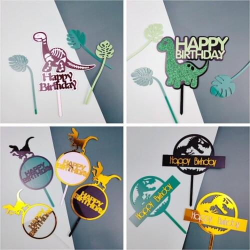 Acrylic Dinosaur Theme Happy Birthday Cake Topper Kids Party Favors Cake Toppers Boy Birthday baking Decoration Supplies