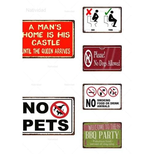 Vintage Metal Sign Family Rules Childrens Play Area No Dogs Allowed Photos Modern Irons Painting for Kids Room Decorative