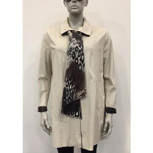 Womens Genuine Leather Beige Jacket Real Sheepskin Casual Double Sided Plus Size Waterproof Naturel Coat Removanle Scarf