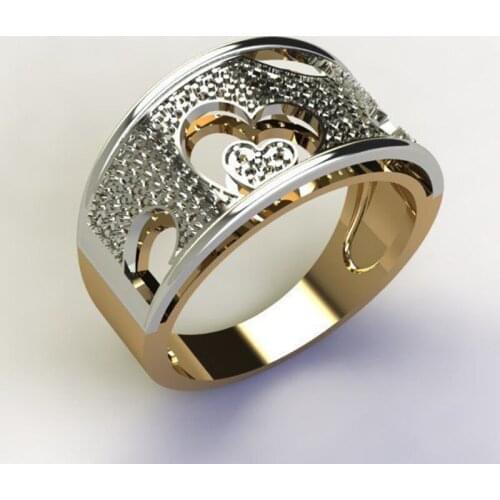 Best Selling Hollow Heart Wedding Rings Luxury Jewelry Micro Pave Crystal Yellow Gold Ring for Women Gift anillos Mujer Z5T398