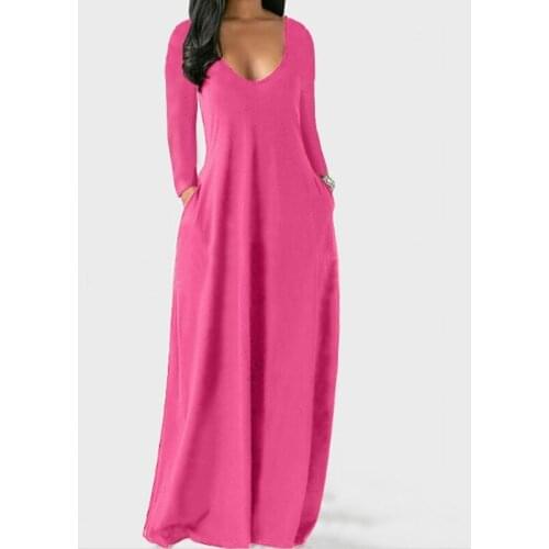 Autumn Plus Size Sexy Bohemian Clothing V-Neck Solid Bohemian Long Dresses Midi Maxi Dress For Women 2021 Long Sleeve G2828