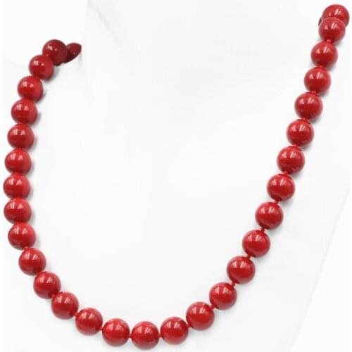 Bohemia Style Artificial Coral Beads Necklace for Women 8 10 12 14mm Round Red Chain Necklaces Strand Choker Jewelry 18inch A587