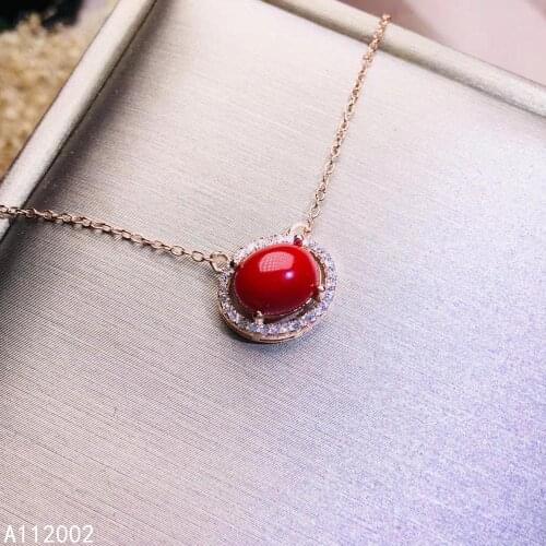 KJJEAXCMY fine jewelry natural red coral 925 sterling silver women gemstone pendant necklace chain support test elegant