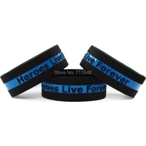 100pcs Heroes Live Forever Thin Blue Line wristband silicone bracelets free shipping by ePacket A