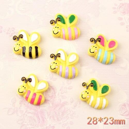28*23mm Colorful Cute Bee Resin Cabochons Flatback Ornament Accessories Clay Beads Charms Meaterial Girl hair jewelry Bow DIY
