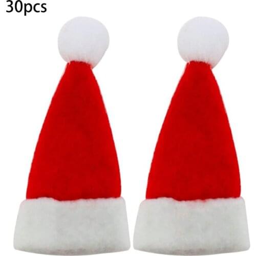 30pcs/Set Mini Christmas Hat Santa Claus Hat Xmas Lollipop Hat Ornament Decor T3LE