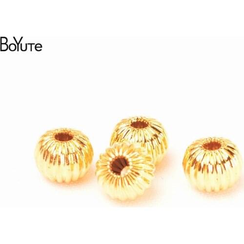 BoYuTe (10 Pieces/Lot) Color-preserving Real Gold Plating 6MM Pumpkin Beads Factory Direct Sale Diy Beads Jewelry Making