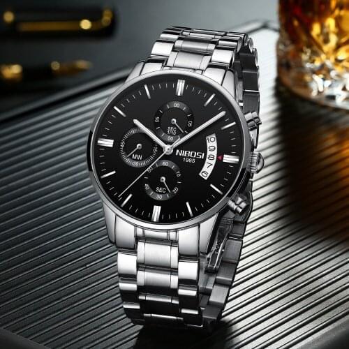 Mens Watch Stainless Steel Belt Business Waterproof Coated Glass Night Light Three Eyes 6 Pin Multi-function Quartz Watch