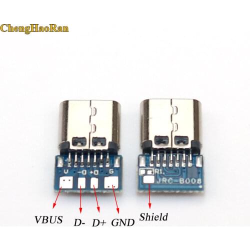 ChengHaoRan 20-100pcs USB 3.1 Type C Connector 14 Pin Female Socket receptacle Through Holes PCB 180 Vertical Shield USB-C