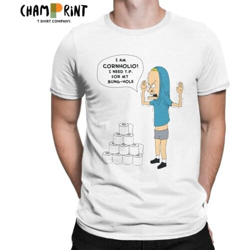 Cornholio Needs T.P. T Shirts for Men Cotton Funny T-Shirt Round Collar Beavis and Butt-head Tees Short Sleeve Clothing Printed