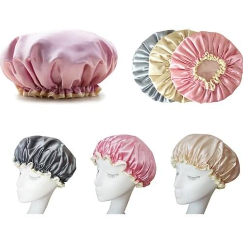 Double Layer 1 PC Women Accessoies Shower Satin Hats Bathing Hair Cover Waterproof PEVA Shower Cap Durable