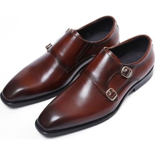 Double Monk Shoes Black / Deep Brown Pointed Toe Prom Shoes Boys Dress Shoes Genuine Leather Wedding Shoes Male Business Shoes