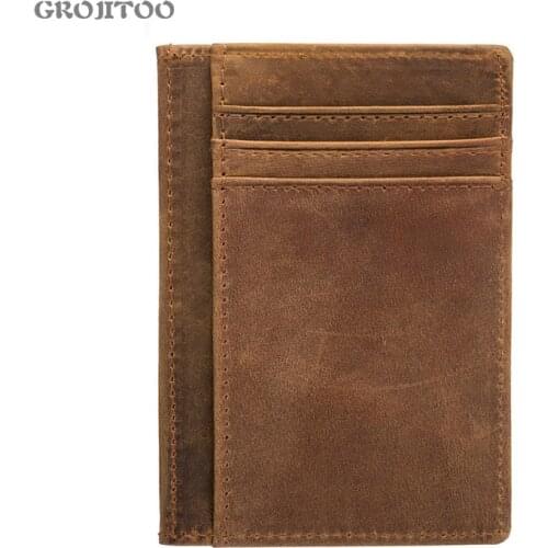 GROJITOO Genuine Leather Men Card wallet card bag top layer Crazy Horse Leather Wallet Card Purse For Women Card Bag Card Pocket