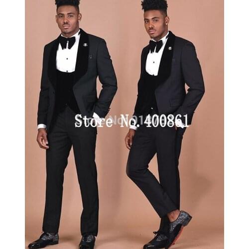 Handsome One Button Black Groom Tuxedos Groomsmen Shawl Lapel Mens Suits Blazers (Jacket+Pants+Vest+Tie) W:1219