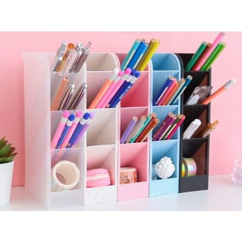 Creative Fashion Stationery Transparent Pen Holder Storage Cute Large Capacity Makeup Storage Box Decoration Desktop Pen Bucket