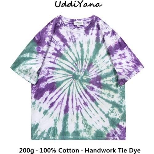 2021 Summer Oversized T-Shirt For Man 100% Cotton Tie Dye T-Shirts Womens Tee Shirt Y2K Top Handmade Tie Dye Unisex Clothing