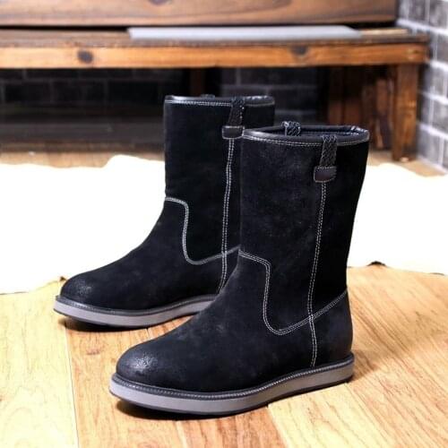 Men Winter Slip-On Ankle Boots Casual Flat Shoes High Quality Vintage Short Plush Warm Snow Boots High-Top Black Sneakers Male