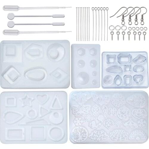 316 Stainless Steel Jewelry Kits Clear Dangle Earring Hook Settings with Plastic Molds Stirring Rod for DIY Jewelry Making