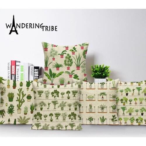 Bonsai Plants Cushion Cover Tropical Landscape Plants Cactus Aloe Terylene Pillow Bushing Weaving Household Cushion Sleeve