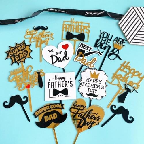 New Multicolor Fathers Day Acrylic Cake Toppers Beard Dad Birthday Cake Topper for Fathers Day Birthday Party Cake Decorations