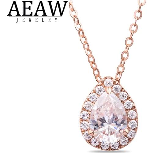 DF Color VVS1 Moissanite Necklace,1 carat 5x7mm Pear Cut Classic Style Solid 18k Rose Gold Fine Pendant Neckllace for Lady