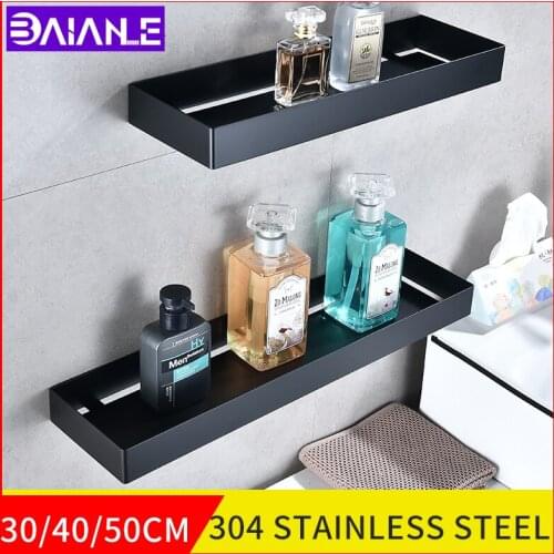 Bathroom Shelf storage rack 304 stainless steel shower shampoo holder black 50cm Nordic wall mounted cosmetic Frame shelves