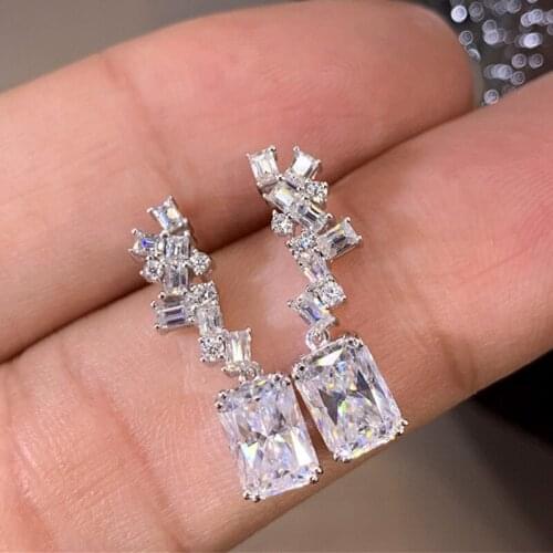 Stunning Dangle Earring Square Lab Diamond 925 Sterling silver Party Wedding Drop Earrings for Women Bridal Jewelry Gift