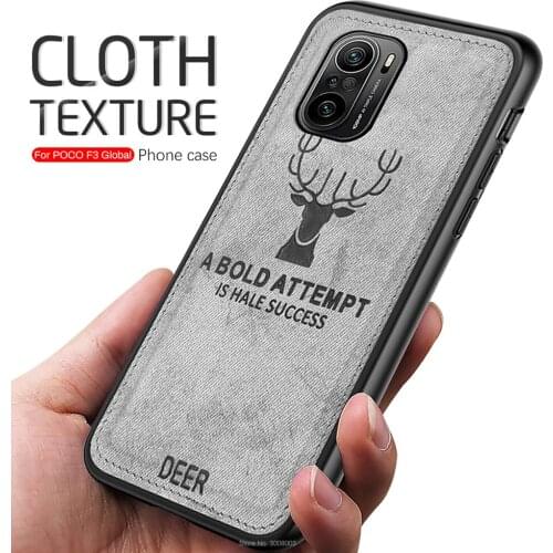 Poxo poko f3 case deer pattern fabric cloth cases for pocophone f 3 little poco f3 2021 5g soft edge shockproof coque on pocof3