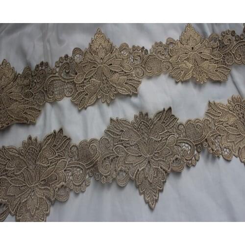 16cm or 6.3 inch wide Luxury Metallic Gold Tulle Lace Trim , Vintage Style Embroidered Gold Trim Lace