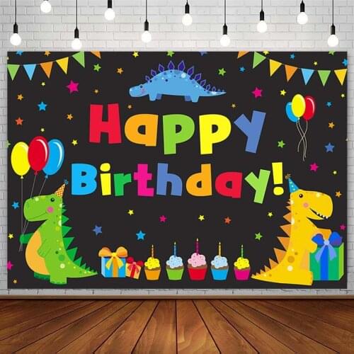 Happy Birthday Backdrop Cake Smash Dinosaur Balloon Stars Banner Gift Child Photography Background Photo Studio Photophone Decor