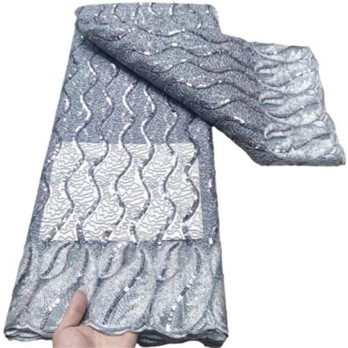 Grey Best Quality Sequin Lace Fabric Sequins Lace Fabric Nigeria Net Lace for Wedding Party African French Tulle Lace Fabric