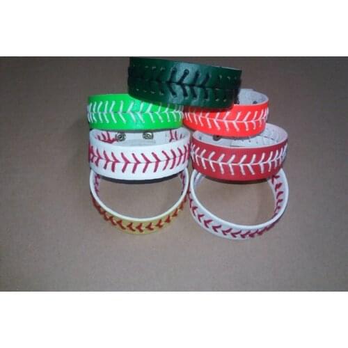 Discount cheapest real leather yellow softball seam bracelets and white baseball seam bracelet with free shipping
