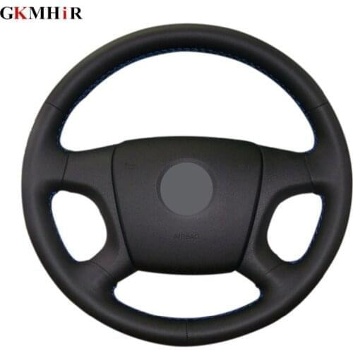 DIY Hand-stitched Black Genuine Leather Car Steering Wheel Cover For Skoda Fabia 2005-2009 Octavia 2004-2009 Roomster 2006