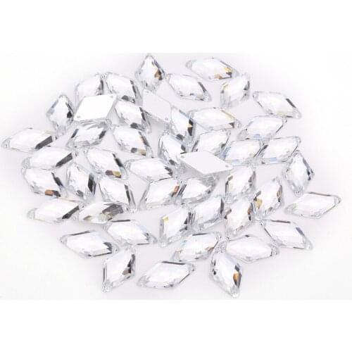 AB Crysta color 17*30mm 20pcs Glitter Crysta Sew On Rhombus Acrylic Rhinestone Flatback Sewing Beads 2 Holes gems DIY jewelry