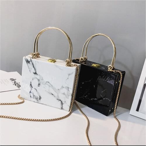 Fashion marble print box lady shoulder crossbody handbags acrylic clutch purse for women